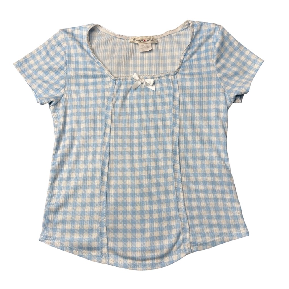 Vintage 90s Dream Girl Blue Gingham Ribbed Baby Tee